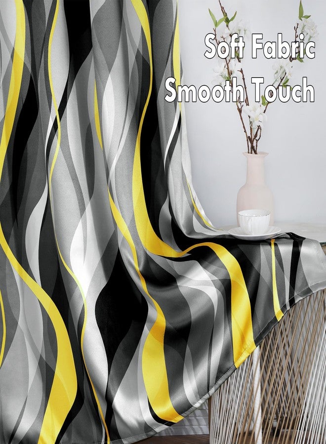 weesire Yellow and Grey Curtains Modern Striped Decorative 50% Light Blocking Darkening Grommet Yellow Curtain for Living Room Villa, Bedroom Gray and White 2 Panels Set, 52x84 Inches - Image 3