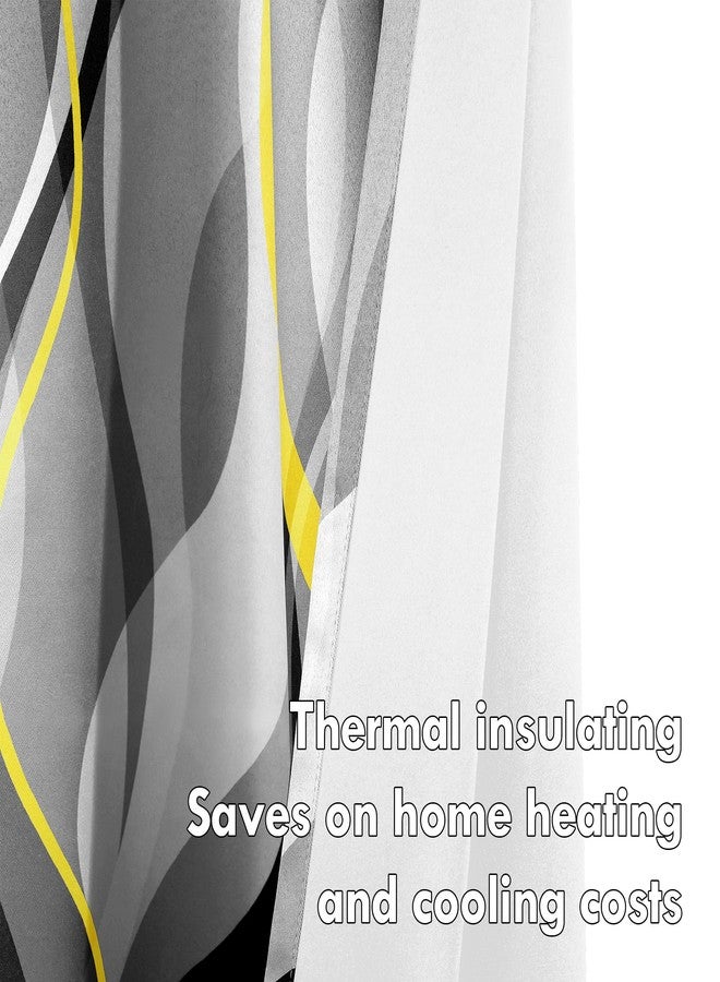 weesire Yellow and Grey Curtains Modern Striped Decorative 50% Light Blocking Darkening Grommet Yellow Curtain for Living Room Villa, Bedroom Gray and White 2 Panels Set, 52x84 Inches - Image 4