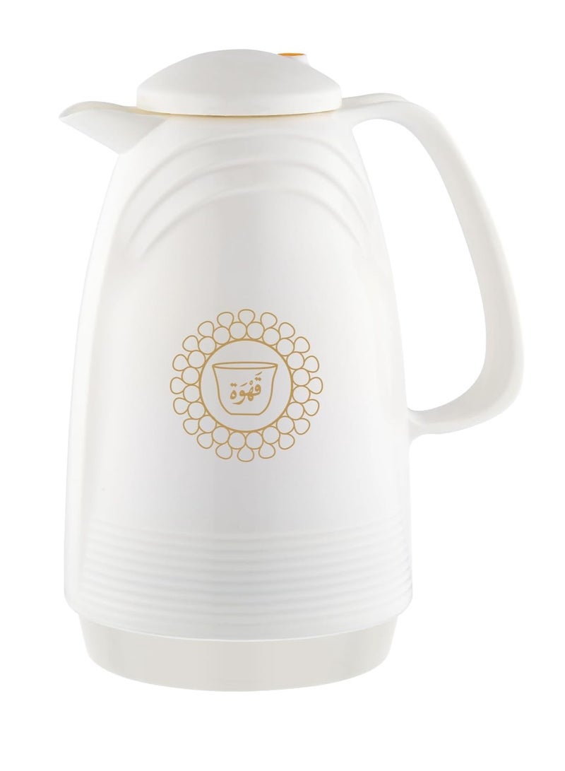 وايندسيرا قارورة بلاستيكية متينة مفرغة من الهواء - زجاج داخلي، جدار مزدوج، مانعة للتسرب - تحافظ على المشروبات ساخنة وباردة لمدة 12 ساعة، تصميم سهل الصب، مثالية للمنزل والمكتب - أبيض - 1 لتر (15 × 15 × 24 سم) - Image 1