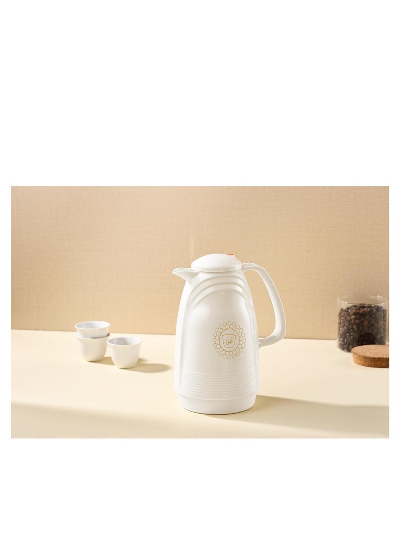 وايندسيرا قارورة بلاستيكية متينة مفرغة من الهواء - زجاج داخلي، جدار مزدوج، مانعة للتسرب - تحافظ على المشروبات ساخنة وباردة لمدة 12 ساعة، تصميم سهل الصب، مثالية للمنزل والمكتب - أبيض - 1 لتر (15 × 15 × 24 سم) - Image 3