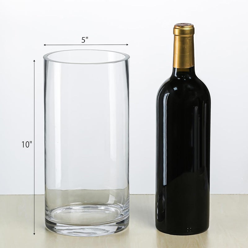 CYS EXCEL Glass Cylinder Vase (H:10" D:5") | Multiple Size Choices Glass Flower Vase Centerpieces | Hurricane Floating Candle Holder Vase - Image 2