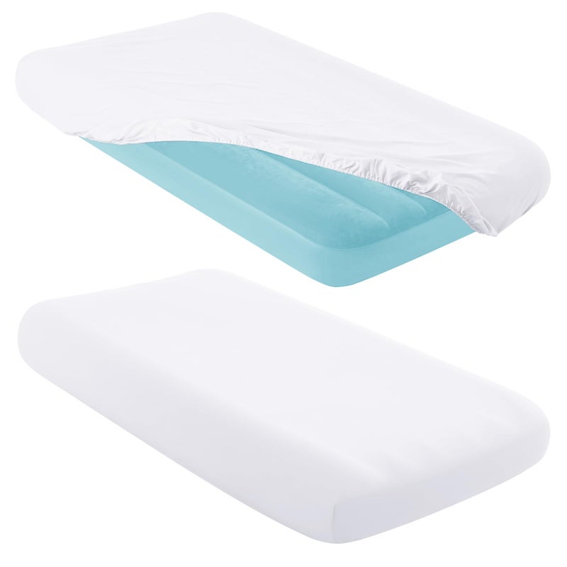 Entisn 2 Pcs Kids Air Mattress Fitted Sheets Only, 34.5x62x7 Inch Microfiber Toddler Inflatable Mattress Sheets for Kids, Sleepovers, Camping Trips and Party Accommodations (White) - Image 1