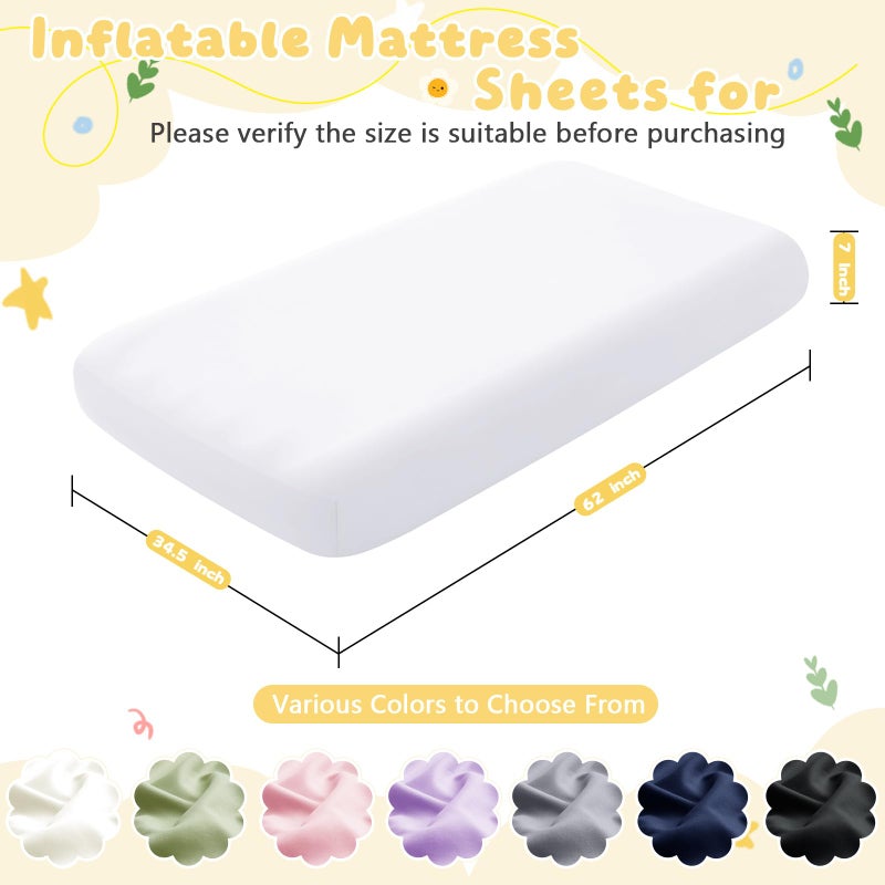 Entisn 2 Pcs Kids Air Mattress Fitted Sheets Only, 34.5x62x7 Inch Microfiber Toddler Inflatable Mattress Sheets for Kids, Sleepovers, Camping Trips and Party Accommodations (White) - Image 2
