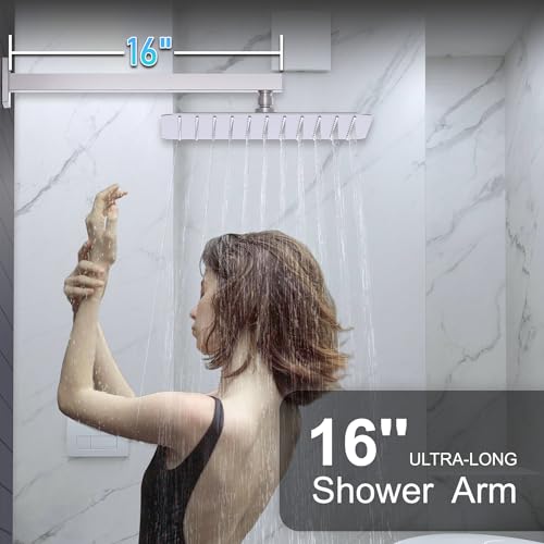 KOJOX Shower System with High Pressure 12 Inch Rainfall Shower Head, Handheld Shower head and Shower Faucet Trim valve, Bathroom Luxury Rain Mixer Shower Set Wall Mounted Brushed Nickel - Image 3