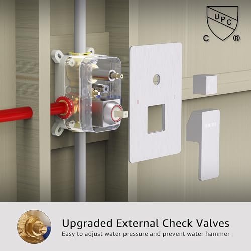KOJOX Shower System with High Pressure 12 Inch Rainfall Shower Head, Handheld Shower head and Shower Faucet Trim valve, Bathroom Luxury Rain Mixer Shower Set Wall Mounted Brushed Nickel - Image 5