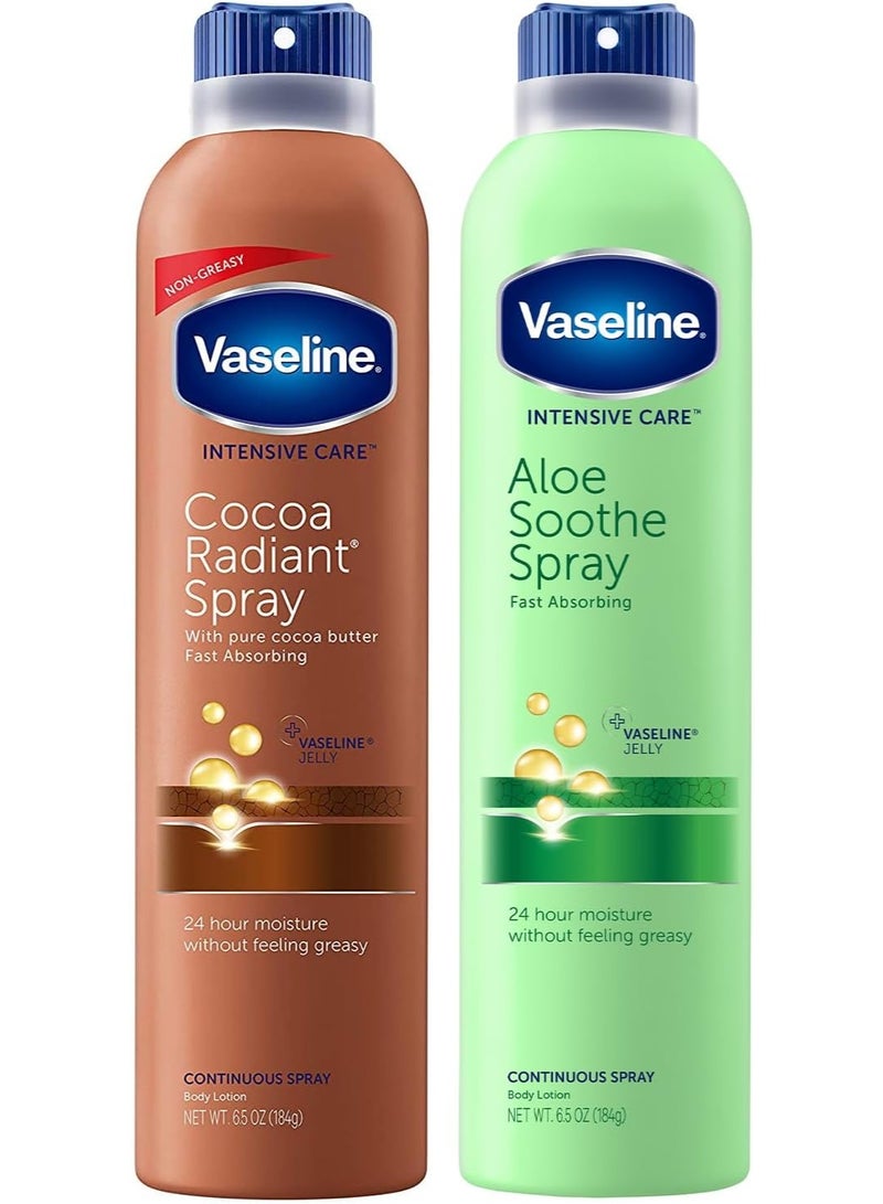 فازلين بخاخ كاكاو راديانت+ بخاخ تهدئة بخلاصة الصبار من فازلين، مرطب غير دهني وسريع الامتصاص للبشرة الجافة، 184 جم، 2 قطعة - Image 1