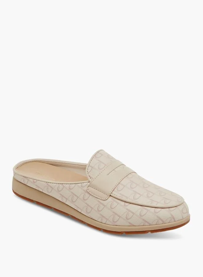 Women Monogram Print Slip-On Mules