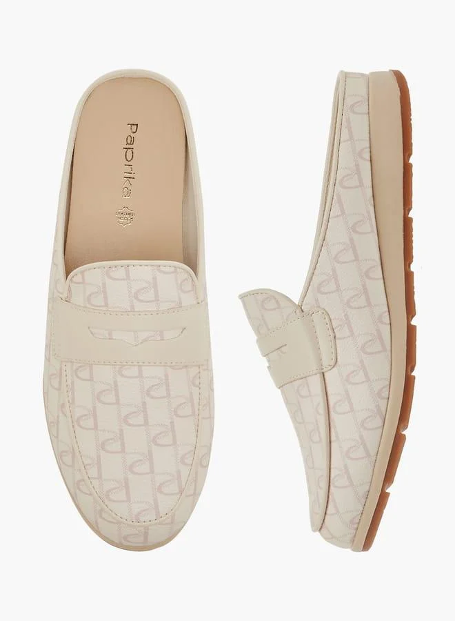 Paprika Women Monogram Print Slip-On Mules
