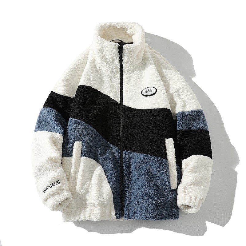 Autumn/Winter New Mens Lamb Wool Jacket Fashionable Jumper Trendy Couple Sheep Fleece Jacket Sheep Fleece Top For Men White  - Image 1