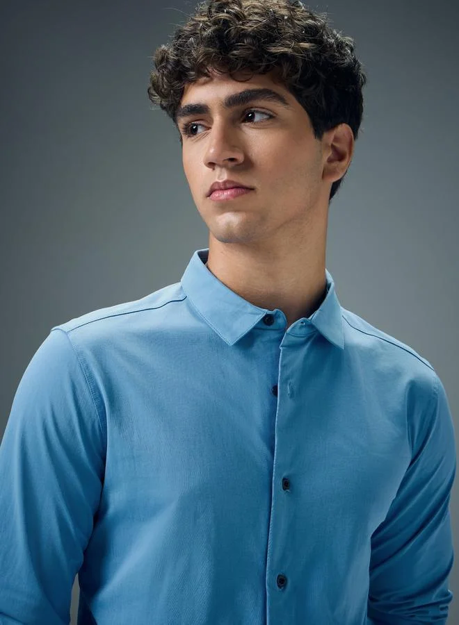 Technosport  Men Solid Slim Fit Spread Collar Casual Shirt for Men | Best Price UAE