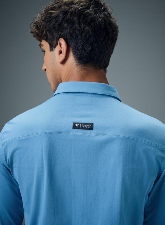 تكنوسبورت قميص كاجوال سادة بياقة مفرودة قصة ضيقة - Image 3