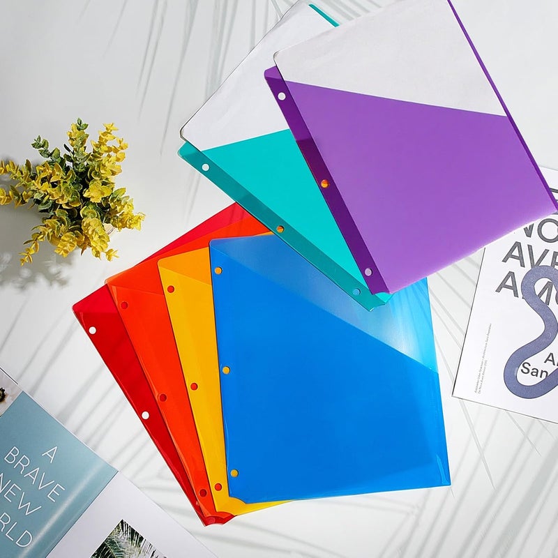 Maitys 30 Pack Binder Pockets 3 Hole Punch Clear Plastic Document Folders Binder Organizer Store Letter Size 8.5x11 Inch Paper Folders with Pockets Slash File Jacket for Office (Rainbow Color) - Image 4