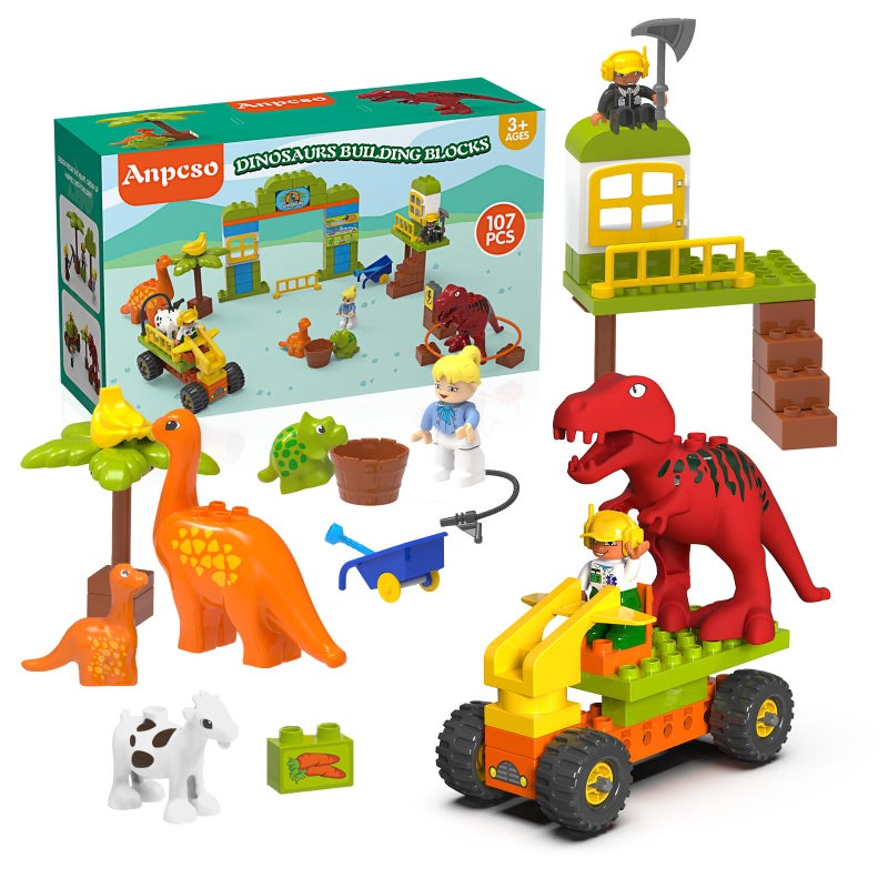 Anpcso Kids Toys for 2 3 4 5 6 7+ Year Old Boys Toddlers Classic Brick Set, Dinosaurs, Car, Figures, Build, Learn and Play, Educational Interactive Creative DIY Toy Compatible with All Major Brands - Image 1