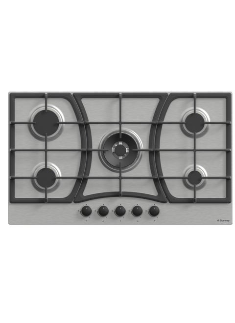 Starway 87x52 cm Built in 5 Burner, Heavy Duty Iron Cast Support, Total Safety, Easy to Clean, Auto Burn