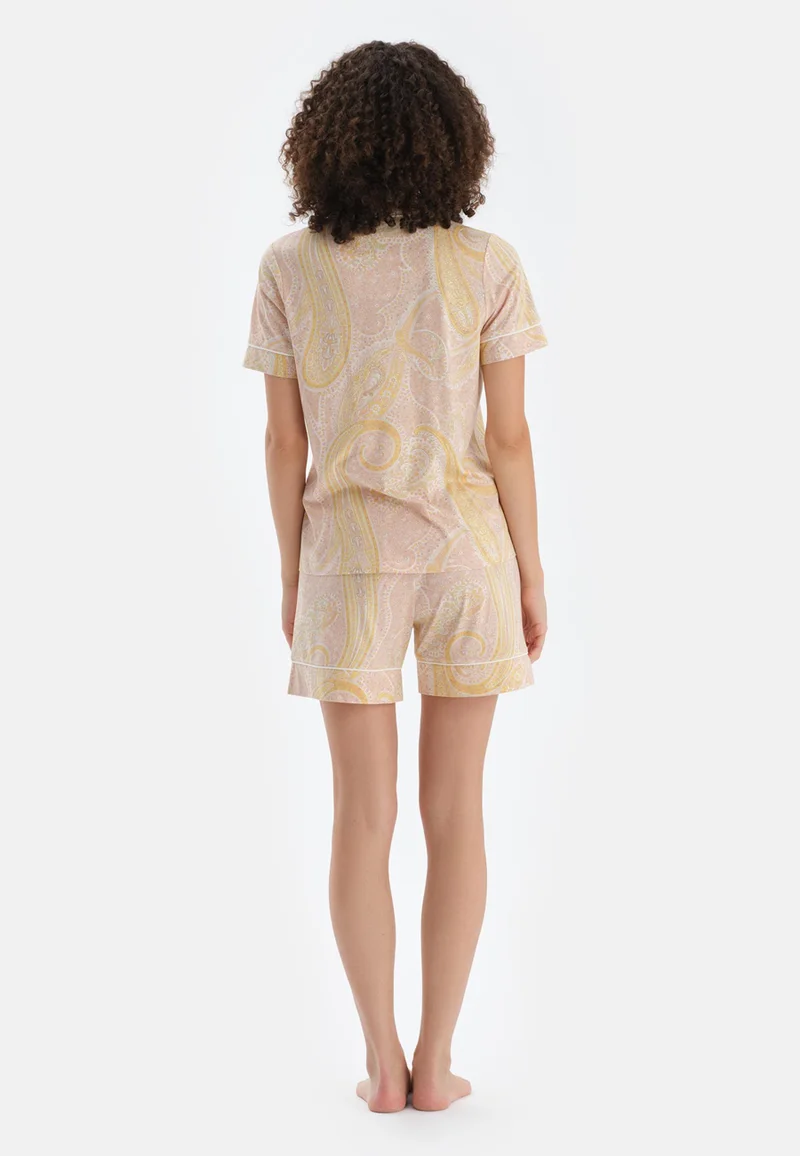 dagi Mid Rise Orange Spread Collar Cotton Blend Shirt & Shorts Nightwear Set