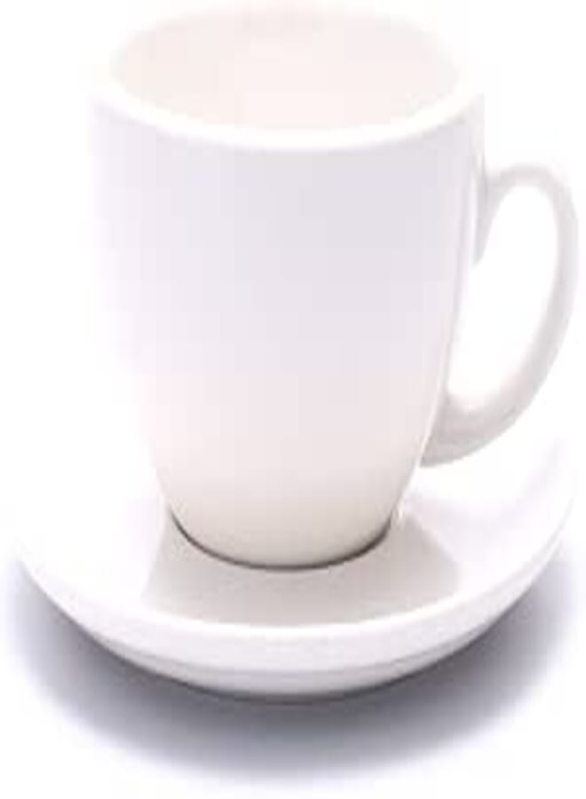 Coffeezone Latte Art Cup and Saucer Cappuccino New Bone China, Mate for Coffee Shop and Barista (Glossy White, 10.5 oz)