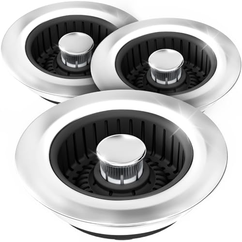 zaa Kitchen Sink Drain Strainer - 3Pack Sink Stopper, Drain Protector, Kitchen Drain Plug & Sink Installation Parts with Anti-Clogging Basket, Fit US Standard 3-1/2'' Sink Drain Hole, Black - Image 1