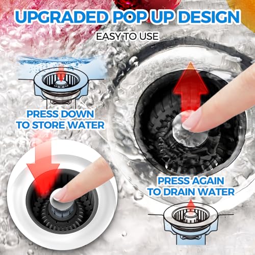 zaa Kitchen Sink Drain Strainer - 3Pack Sink Stopper, Drain Protector, Kitchen Drain Plug & Sink Installation Parts with Anti-Clogging Basket, Fit US Standard 3-1/2'' Sink Drain Hole, Black - Image 3