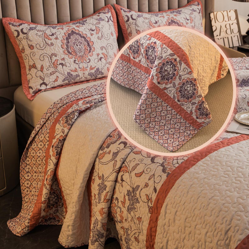 BEITE FIBER Bohemian Queen Size Quilt Comforter Sets 3 Pieces Quilts (1 Quilt, 2 Pillow Shams) Nordic Bedding Set Printed Coverlet with Pillowcase Lightweight Bedspread Set for All Seasons(Pink) - Image 3