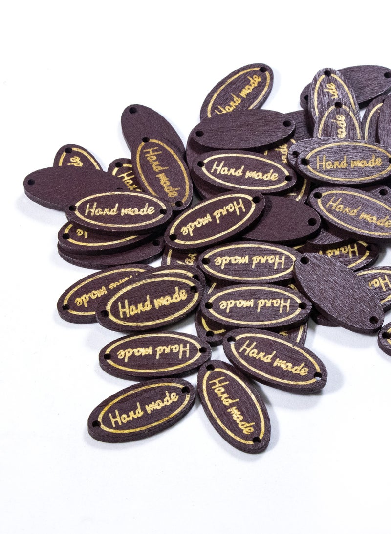 100-Piece Oval Wooden Handmade Labels – 27mm Dark Wood Tags for DIY Crafts & Gifts - Image 1