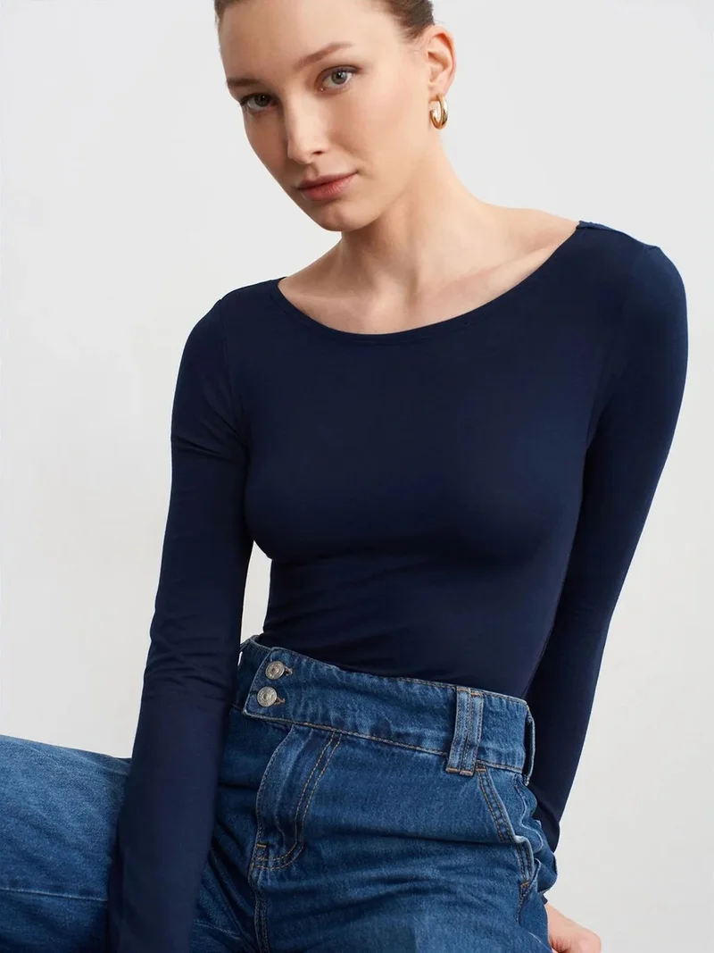 ديلفين Dilvin Slim Fit Boat Neck Bodysuit