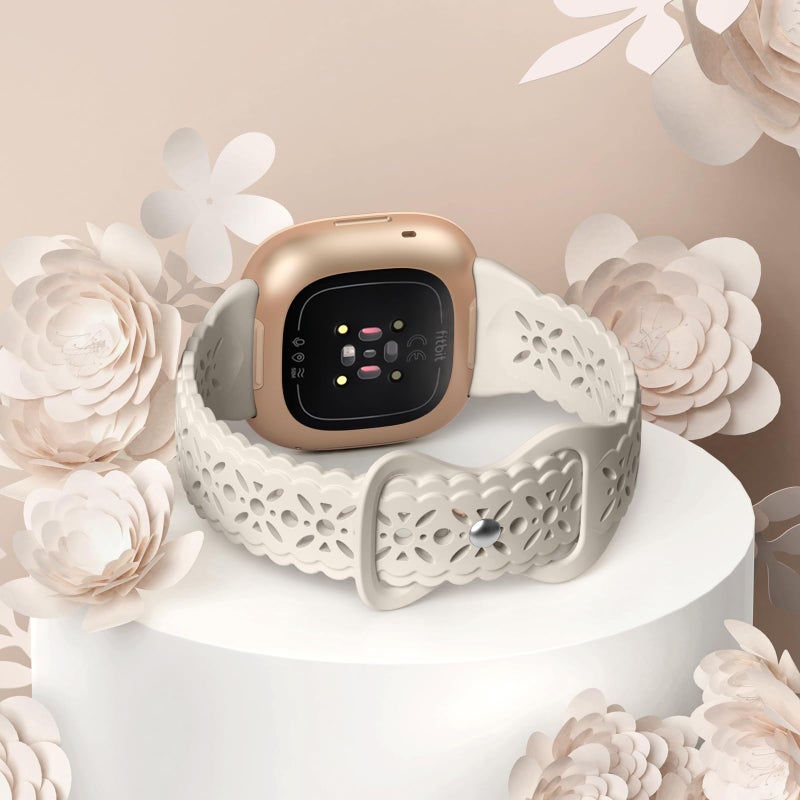 Dirrelo 4 pack Lace Silicone Band Compatible with Fitbit Versa 3 Bands Women/Versa 4 Bands, Ultrathin Hollow-out Sport Strap Replacement Wristbands for Fitbit Sense/Sense 2 / Versa 3 /Versa 4 Watch - Image 2