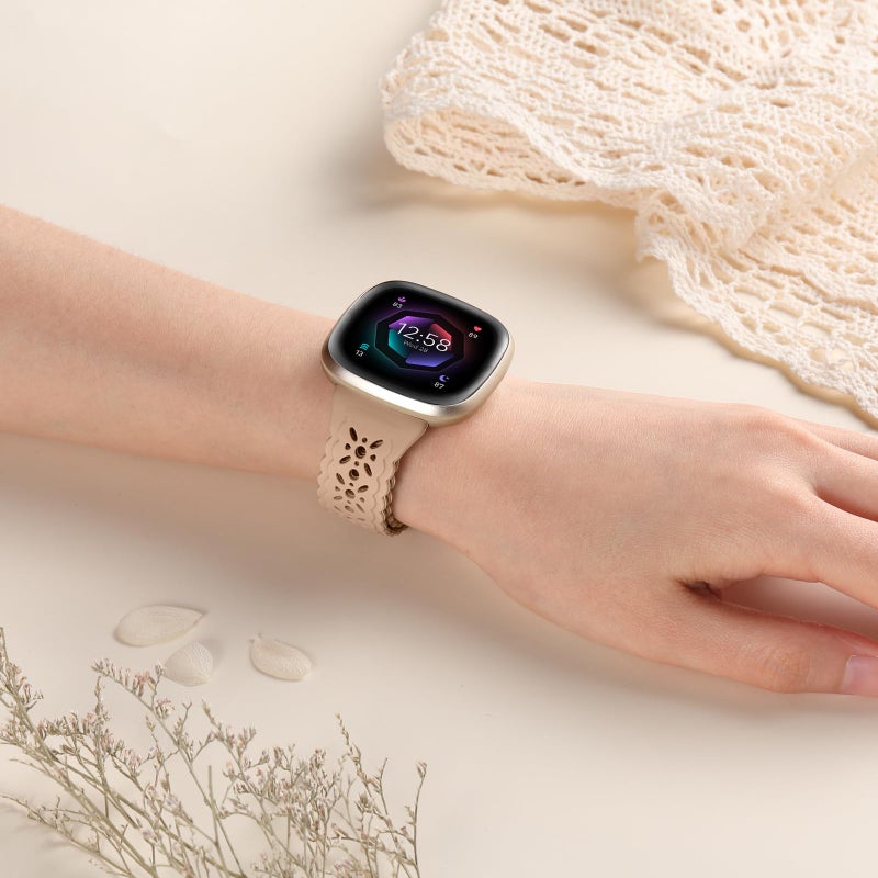 Dirrelo 4 pack Lace Silicone Band Compatible with Fitbit Versa 3 Bands Women/Versa 4 Bands, Ultrathin Hollow-out Sport Strap Replacement Wristbands for Fitbit Sense/Sense 2 / Versa 3 /Versa 4 Watch - Image 5