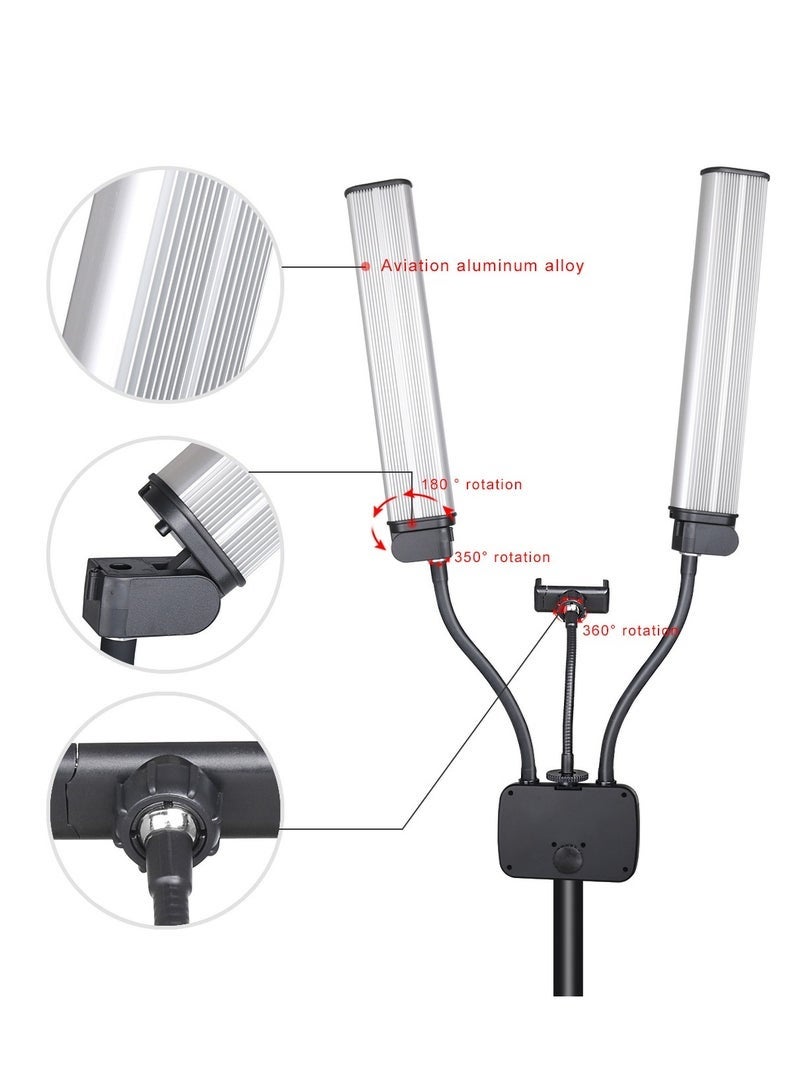 كيلا مصباح ذراع مزدوج 45 وات، قابل للتعتيم بثلاثة أوضاع إضاءة LED لمجموعة إضاءة فنان المكياج، إضاءة الرموش، إضاءة التجميل، مصباح وشم الحواجب، إضاءة استوديو تصوير فيديو مع جهاز تحكم عن بعد وحامل ثلاثي القوائم بطول 2 متر - Image 5