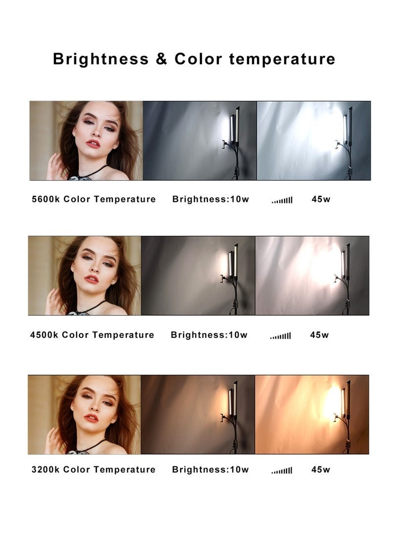 كيلا مصباح ذراع مزدوج 45 وات، قابل للتعتيم بثلاثة أوضاع إضاءة LED لمجموعة إضاءة فنان المكياج، إضاءة الرموش، إضاءة التجميل، مصباح وشم الحواجب، إضاءة استوديو تصوير فيديو مع جهاز تحكم عن بعد وحامل ثلاثي القوائم بطول 2 متر - Image 3