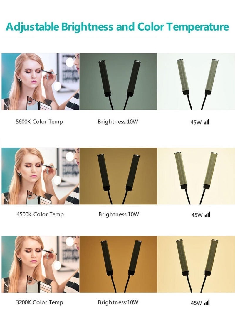 كيلا مصباح ذراع مزدوج 45 وات، قابل للتعتيم بثلاثة أوضاع إضاءة LED لمجموعة إضاءة فنان المكياج، إضاءة الرموش، إضاءة التجميل، مصباح وشم الحواجب، إضاءة استوديو تصوير فيديو مع جهاز تحكم عن بعد وحامل ثلاثي القوائم بطول 2 متر - Image 2