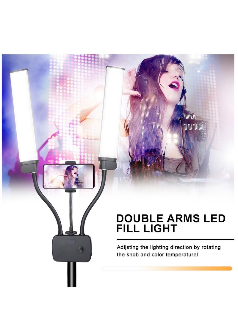 كيلا مصباح ذراع مزدوج 45 وات، قابل للتعتيم بثلاثة أوضاع إضاءة LED لمجموعة إضاءة فنان المكياج، إضاءة الرموش، إضاءة التجميل، مصباح وشم الحواجب، إضاءة استوديو تصوير فيديو مع جهاز تحكم عن بعد وحامل ثلاثي القوائم بطول 2 متر - Image 4