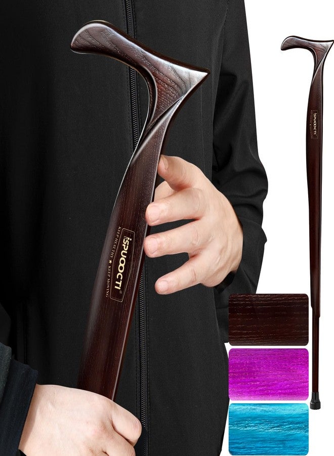 ispuoocti Wooden Walking Cane for Men and Women -Natural Solid Wood, 3 Rubber Tips, Heavy Duty, with Travel Bag- Wooden Walking Stick, Ergonomic Canes for Seniors Unisex Walking Canes (Maple Brown) - Image 1