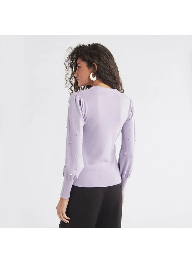 Splash FAV Pearl Embellished Sweater with Long Sleeves