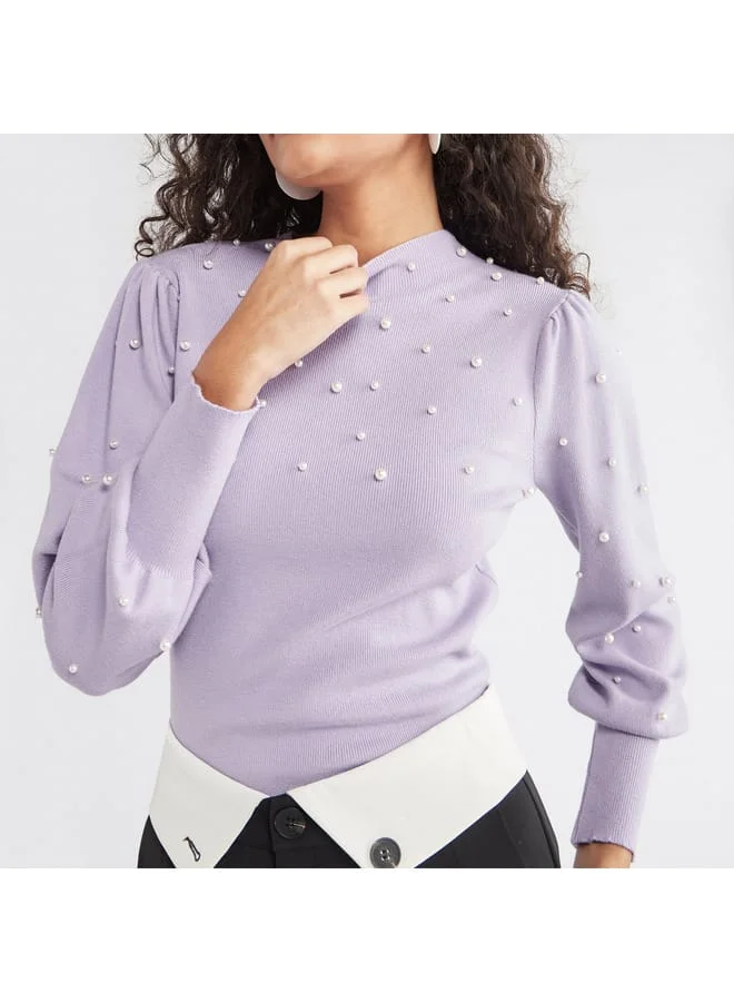 Splash FAV Pearl Embellished Sweater with Long Sleeves