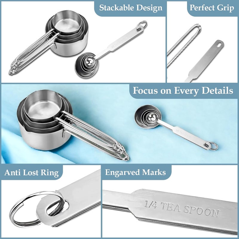 Parage Stainless Steel Measuring Cups & Spoon Combo for Dry or Liquid/Kitchen Gadgets/Cooking & Baking/Stackable Professional Measuring Cup Set with Measurement Handles (WH,Set of 4 Cups & 4 Spoons) - Image 3