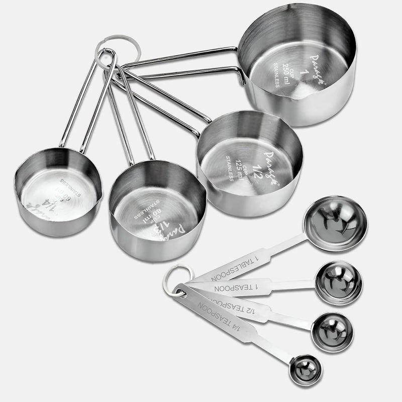 Parage Stainless Steel Measuring Cups & Spoon Combo for Dry or Liquid/Kitchen Gadgets/Cooking & Baking/Stackable Professional Measuring Cup Set with Measurement Handles (WH,Set of 4 Cups & 4 Spoons) - Image 1
