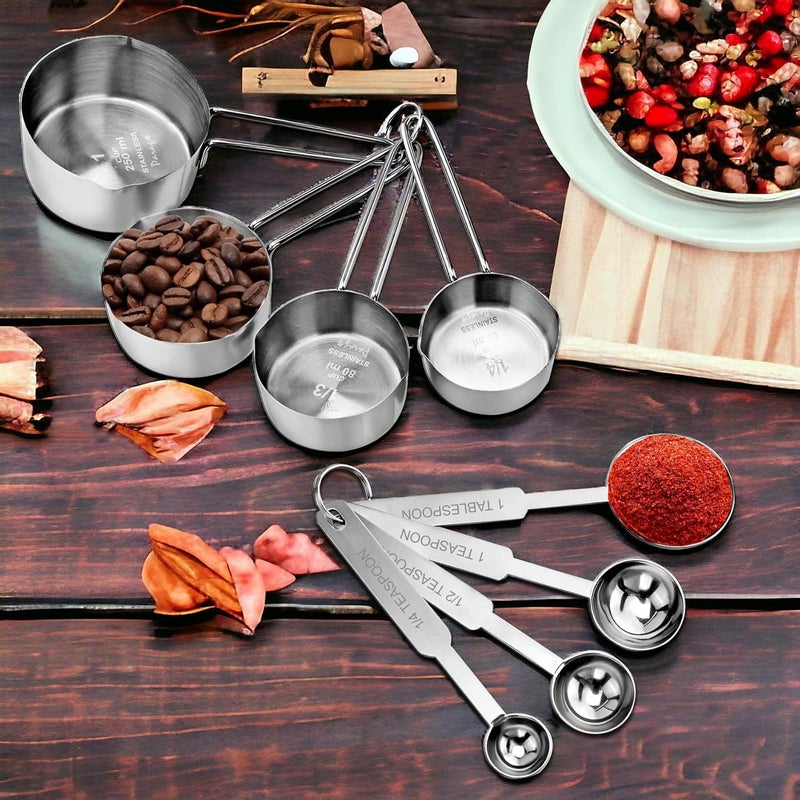 Parage Stainless Steel Measuring Cups & Spoon Combo for Dry or Liquid/Kitchen Gadgets/Cooking & Baking/Stackable Professional Measuring Cup Set with Measurement Handles (WH,Set of 4 Cups & 4 Spoons) - Image 5