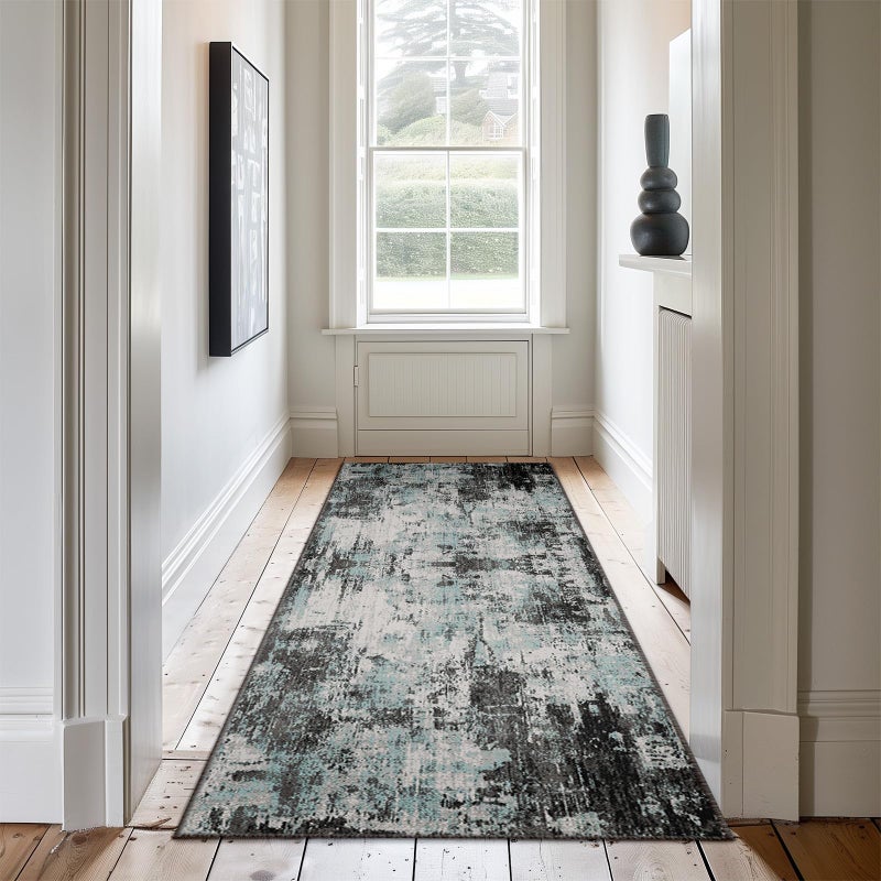 RELEANY Washable Area Rugs 2'x8' Non-Slip Modern Abstract Soft for Living Room Entryway Bedroom Nursery  Print Pattern  Blue Black Teal - Image 1