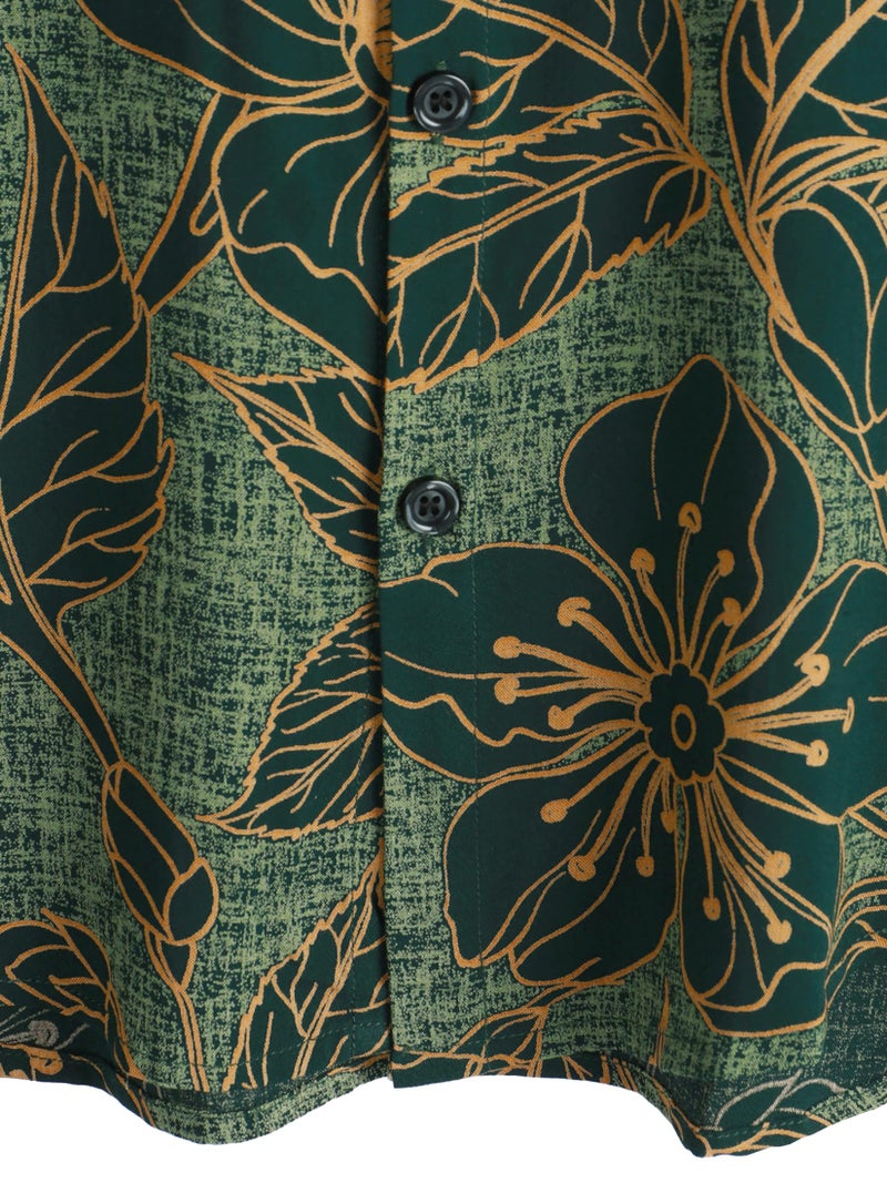 JOTOOK Mens Hawaiian Shirt Short Sleeve Button Down Tropical Shirts Casual Floral Summer Beach Shirt Medium Dark Green - Image 5