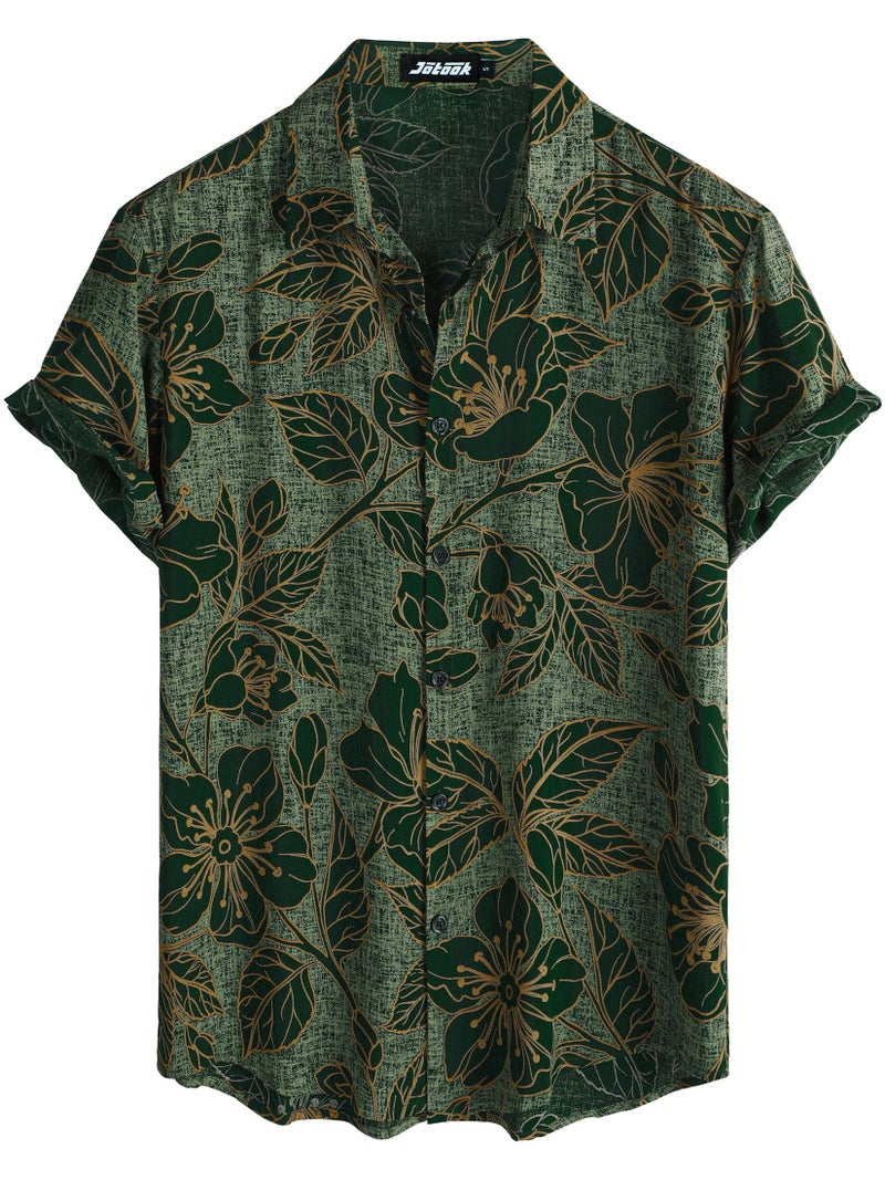 JOTOOK Mens Hawaiian Shirt Short Sleeve Button Down Tropical Shirts Casual Floral Summer Beach Shirt Medium Dark Green - Image 1