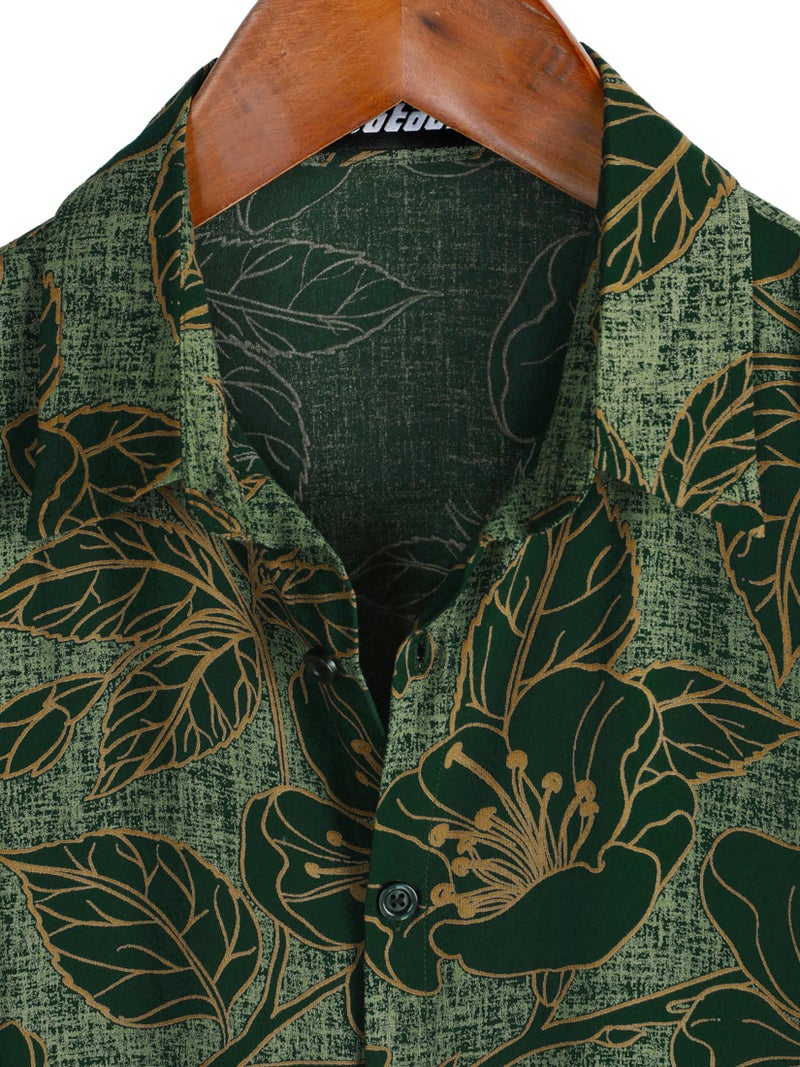 JOTOOK Mens Hawaiian Shirt Short Sleeve Button Down Tropical Shirts Casual Floral Summer Beach Shirt Medium Dark Green - Image 3