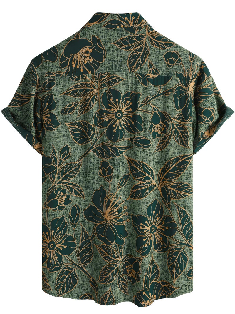 JOTOOK Mens Hawaiian Shirt Short Sleeve Button Down Tropical Shirts Casual Floral Summer Beach Shirt Medium Dark Green - Image 2