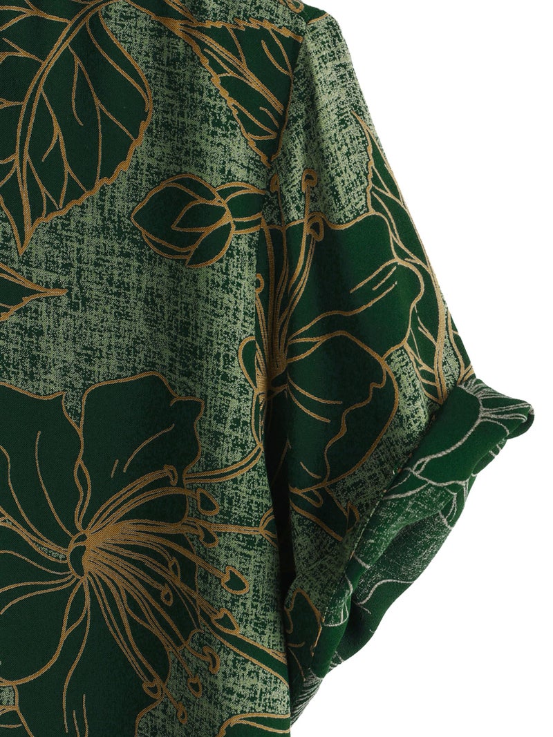 JOTOOK Mens Hawaiian Shirt Short Sleeve Button Down Tropical Shirts Casual Floral Summer Beach Shirt Medium Dark Green - Image 4