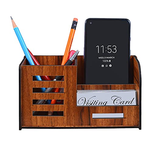 Deskart Stylish Pen Stand with Business Visiting Card & Mobile Holder | Multipurpose Wooden Desk Organizer for Office Desk and Study Table - Image 5
