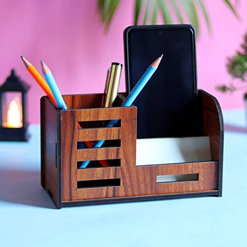 Deskart Stylish Pen Stand with Business Visiting Card & Mobile Holder | Multipurpose Wooden Desk Organizer for Office Desk and Study Table - Image 2
