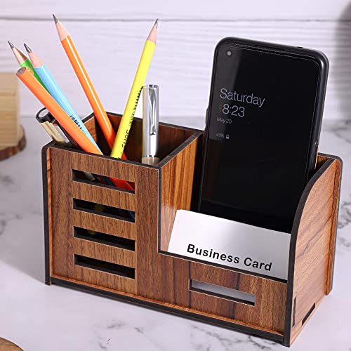 Deskart Stylish Pen Stand with Business Visiting Card & Mobile Holder | Multipurpose Wooden Desk Organizer for Office Desk and Study Table - Image 1