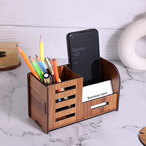 Deskart Stylish Pen Stand with Business Visiting Card & Mobile Holder | Multipurpose Wooden Desk Organizer for Office Desk and Study Table - Image 3
