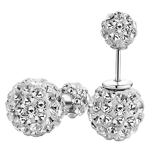 DIB 925 Sterling Silver Sparkle Bling Crystal Rhinestone Earrings Double Sided Front Back Ball Stud Earrings for Women 10mm - Image 5