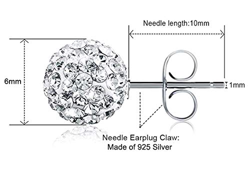 DIB 925 Sterling Silver Sparkle Bling Crystal Rhinestone Earrings Double Sided Front Back Ball Stud Earrings for Women 10mm - Image 2