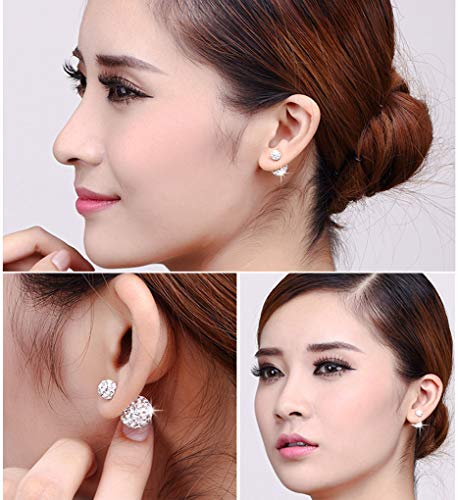 DIB 925 Sterling Silver Sparkle Bling Crystal Rhinestone Earrings Double Sided Front Back Ball Stud Earrings for Women 10mm - Image 4